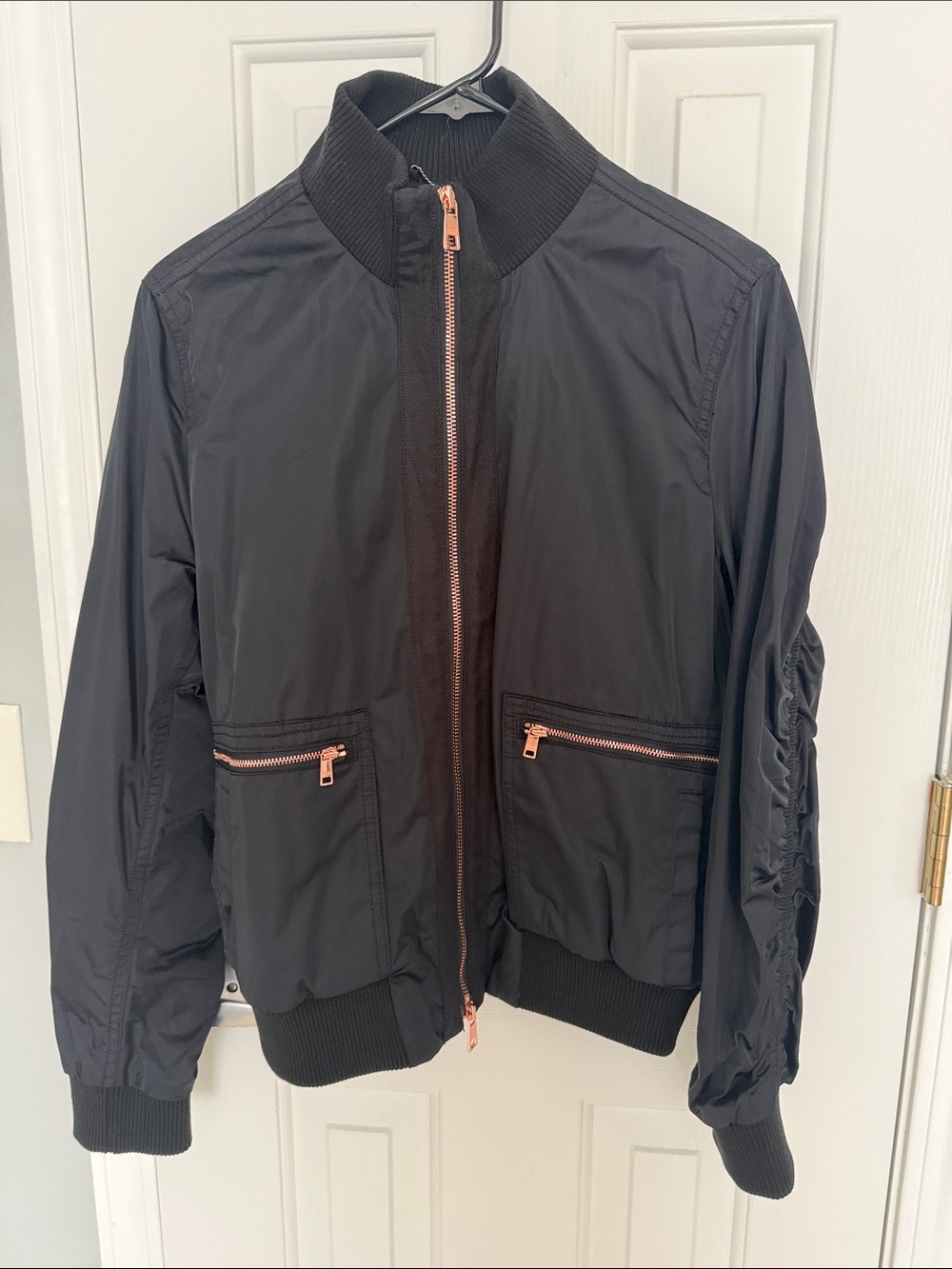 Banana Republic Black Bomber Jacket with Rose Gold Zippers